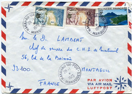 POLYNESIE LETTRE PAR AVION DEPART HAKAHAU - UA - POU 28-1-1975 MARQUISES POUR LA FRANCE - Storia Postale