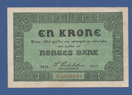 NORWAY - P.13a(2) – 1 Krone 1917 VF+ Serie B.5035521 - Norvège