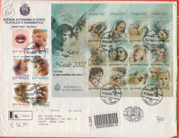 SAN MARINO - 2002 - Francobolli Augurali + BF78 Natale - FDC - Azienda Autonoma Di Stato - RACCOMANDATA - FDC