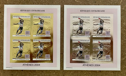 Stamps Minisheets Olympic Games Ping-Pong Athénes 2004 Gold & Silver Central Africa Imperf - Verano 2004: Atenas - Paralympic