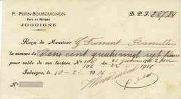 Recu , Facture De 1916 F. Pepin  Bourguignon Fers Et Metaux  Jodoigne - 1900 – 1949