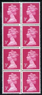 Great Britain 1971-96 Machin 3p Bright Magenta  Unmounted Mint Block Of 8 (2 X 4) With Blind Perf Every Horiz Row Due To - Variedades, Errores & Curiosidades