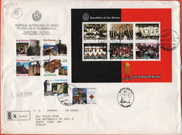 SAN MARINO - 1999 - 50º Anniversario Della Croce Rossa Sanmarinese + BF62 Cento Anni Di Milan + Architettura Di Montelfe - FDC