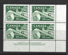 CANADA 1956 SERVICE-INDUSTRIE DU PAPIER  BLOC DE 4 YVERT N°S44 NEUF MNH**/MLH* - Sovraccarichi