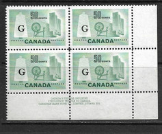 CANADA 1953 SERVICE-INDUSTRIES TEXTILES  BLOC DE 4 YVERT N°S38 NEUF MNH**/MLH* - Sovraccarichi