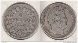 France  5 Francs 1838 W (Lille) Louis Philippe I  Tranche En Relief  Tête Laurée  1838W - 5 Francs