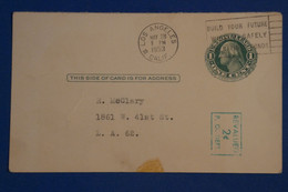 AA11 ETATS UNIS  BELLE CARTE  1953  LOS ANGELES + REVALUED 2 $  + AFFRANCH. INTERESSANT - Lettres & Documents