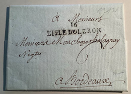 “16 / L’ ISLE DOLERON“ RARE TYPE IND.21 ! Lettre 1792(France Ile D‘ Oléron French Island Cover Charente Inférieure - 1701-1800: Precursori XVIII