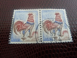 Type Coq De Decaris - 25c. - Yt 1331 - Outremer, Carmin Et Brun - Double Oblitérés - Année 1964 - - 1962-1965 Hahn (Decaris)