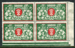 DANZIG 1923 Large Arms 50,000 Mk Block Of 4 Without Rosette Underprint, Unused Without Gum. . Michel 149 F - Postfris