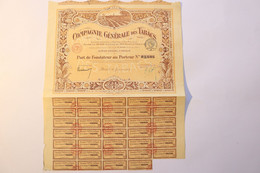 1 X Part Fondateur - Compagnie Générale Des Tabacs - Paris, 1919 - Other & Unclassified
