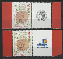 N° 4001A (x2) "Année Du Cochon" Avec Vignettes "Cérès" Et "Les Timbres Personnalisés" Neufs ** (MNH) COTE 12 € TB - Unused Stamps