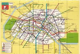 Metro Underground Railway Subway Plan Paris France Map Postcard - Métro