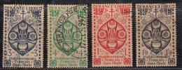 4v France, French India 1942, Used, Lotus, Flower, Plant, Christianity Holy Cross, - Used Stamps