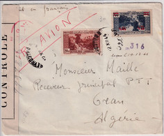 LIBAN - 1944 - ENVELOPPE Par AVION Avec CENSURE FRANCE LIBRE De BEYROUTH => ORAN (ALGERIE) ! - Cartas & Documentos