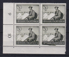 Deutsches Reich 1944 Mi.-Nr. 885 Eckrandviererblock UL - Druckfehler Unten **  - Zonder Classificatie