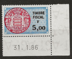 TIMBRES FISCAUX DE MONACO SERIE UNIFIEE N°79  5F Bleu, Rouge Et Noir   Cion Daté Du 31 1 86 Neuf Gomme Mnh (**) - Revenue