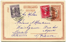 TURQUIE ENTIER POSTAL AVEC AFFRANCHISSEMENT COMPLEMENTAIRE DEPART BEYOGLU 15-1-1931 POUR MONACO - Cartas & Documentos