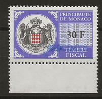 FISCAUX DE MONACO SERIE UNIFIEE N° 104 30 F Violet Bleu Rare Surchargé Spécimen Neuf Gomme Mnh (**) - Fiscali