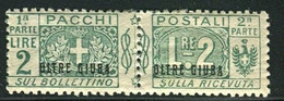 OLTRE GIUBA 1925 PACCHI POSTALI NODO DI SAVOIA 2 L.* GOMMA ORIGINALE - Oltre Giuba