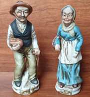 Lot Couple VIEUX - Homme Femme - Canne Panier Fruits - STATUETTE  - Très Bon état - Vers 1980 - Other & Unclassified