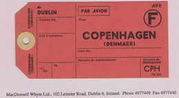 Ireland Airmail PAR AVION AV8 Mailbag Tag OE453 For Dublin To CPH Copenhagen As New - Posta Aerea