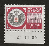 TIMBRES FISCAUX DE MONACO SERIE UNIFIEE N°99 3 F Rouge  Coin Daté Du 27 11 00 Neuf Gomme Mnh (**) - Fiscali