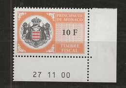 TIMBRES FISCAUX DE MONACO SERIE UNIFIEE N°102 10F Orange  Coin Daté Du 27 11 00 Neuf Gomme Mnh (**) - Fiscale Zegels