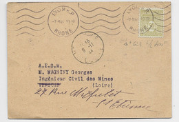 ARC TRIOMPHE 50C N° 623 SEUL CARTE LYON RP 7.11.1944 AU TARIF - 1944-45 Arc De Triomphe