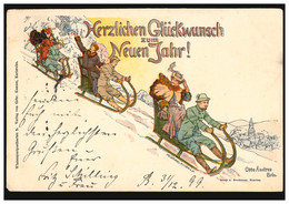 Ansichtskarte Neujahr Otto Andres Schlittenfahrt Ins Tal, BERLIN 16 - 31.12.1899 - Nieuwjaar