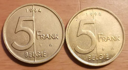 Belgique - 5 Francs - Albert II En Néerlandais - Lot De 2 Pièces - Années 1994 Et 1998 - 5 Frank