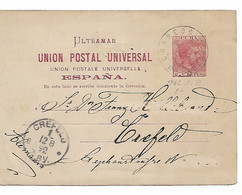 REF4787/ Cuba Postal Postal Stationery Habana 1892 > Germany Crefeld Arrival Cancellation - Cuba (1874-1898)