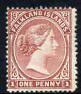 Falkland Islands 1885-91 QV 1d Pale Claret CA Wmk S/ways Mounted Mint SG7 - Falkland