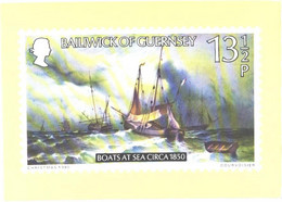 Bailiwick Of Guernsey:Stamp On Postcard, Boats At Sea, 1980 - Stamps (pictures)