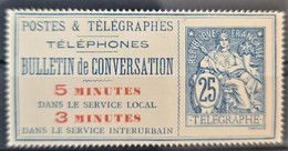 FRANCE 1896 - Timbre Téléphone - MLH - YT 15 - 25c - Small Thin On Backside - Telegraphie Und Telefon