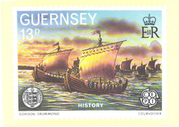 Guernsey:Stamp On Postcard, CEPT, Ships, 1982 - Stamps (pictures)