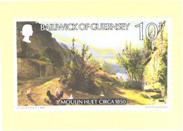 Bailiwick Of Guernsey:Stamp On Postcard, Moulin Huet, 1980 - Stamps (pictures)