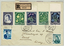 Oesterreich / Austria 1953, Brief Eingeschrieben Lech - Basel (Schweiz), Blumen / Fleurs / Flowers, Tuberkulose - 1945-60 Covers
