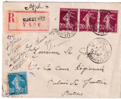 1925 - SEMEUSE - ENVELOPPE RECOMMANDEE De SURGERES (CHARENTE INFERIEURE) - 1906-38 Semeuse Con Cameo