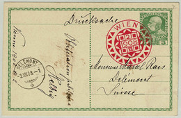 Oesterreich / Austria 1908, Ganzsachen-Karte Wien - Delémont (Schweiz) - Cartes Postales