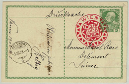 Oesterreich / Austria 1908, Ganzsachen-Karte Wien - Delémont (Schweiz) - Cartoline