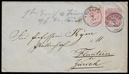 1876 TEINACH WÜRTTEMBERG 10Pfg GS (Mi.U24) + 10Pfg N. FLUNTERN,SCHWEIZ - TEINACH NACHVERWENDETER STPL. FEUSER UNBEKANNT - Interi Postali