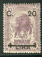 SOMALIA 1916  ELEFANTI E LEON 20 C. SU 1 L. SU 10 A * GOMMA ORIGINALE - Somalie