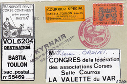 LETTRE. GREVE BASTIA 1995. 2 VIGNETTES COURRIER SPECIAL  + 1 SOLDO. AEROPORT DE HYERES. VOL 6204. N° 18 (AVEC FORTIN) - Dokumente