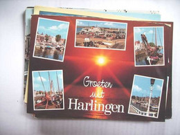 Nederland Holland Pays Bas Harlingen Met Veerboot En Ondergaande Zon - Harlingen