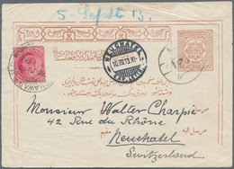 Afghanistan - Ganzsachen: 1909 Postal Stationery Card 1 Shahi Used From Kabul To Switzerland Via Lan - Afghanistan