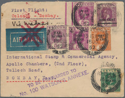 Ceylon / Sri Lanka: 1932 Two First Flight Covers, Id Est Madras-Bombay And Colombo-Bombay, Both Fran - Sri Lanka (Ceylon) (1948-...)