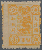 China: 1894, Empress Dowager First Printing, 3 Cand. Orangeyellow Without Watermark. The Hinged Stam - 1912-1949 Republiek