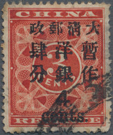 China: 1897, Red Revenue Large 4 C., Canc. Large Dollar, Part Thins On Reverse (Michel Cat. 500.-) - 1912-1949 Republik