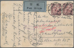 China: 1923/32, Ppc By Air Mail: Reaper 30 C. Pair, 50 C. And Martyr 3 C. Part On Reverse Of Ppc Tie - Briefe U. Dokumente